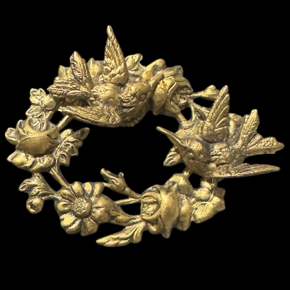 Vintage Gold Floral Bird Brooch